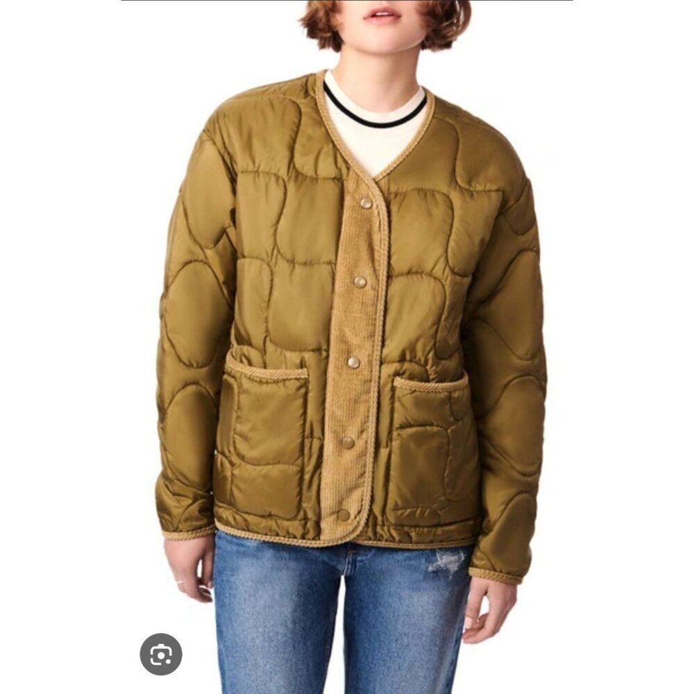 Bernie Quilted Corduroy Trim Puffer Jacket Womens Sz L/XL Acorn Sustainable
